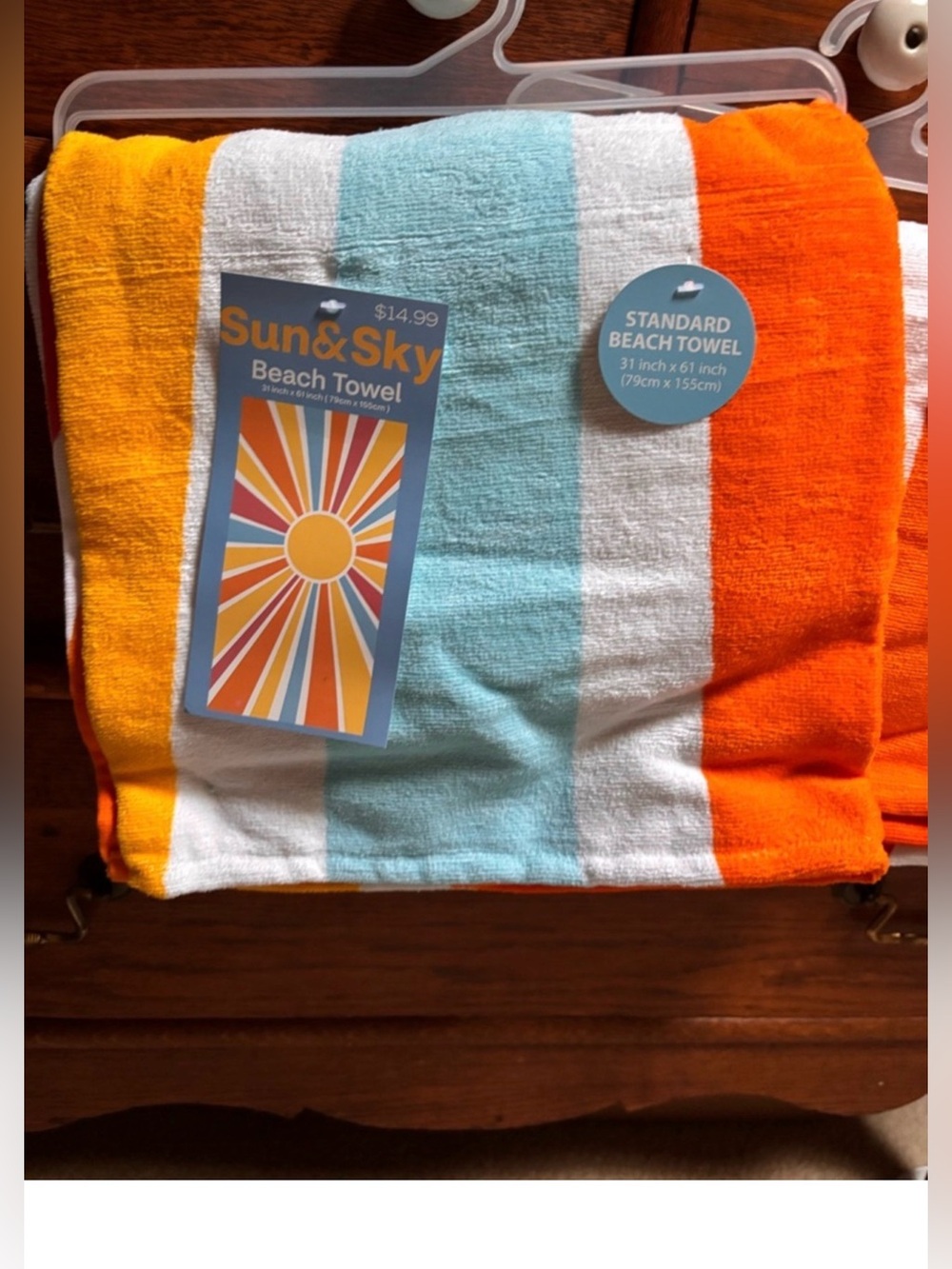 ReListing Sun & Sky Striped Beach Towel - Orange, White, Light Blue